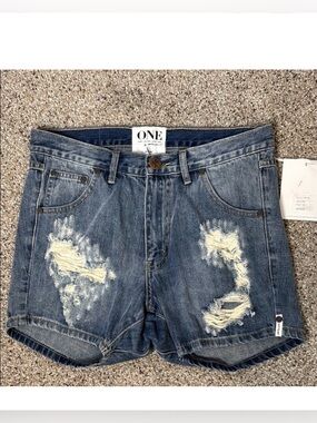 One Teaspoon Hustlers Distressed Blue Denim 5 pocket Shorts